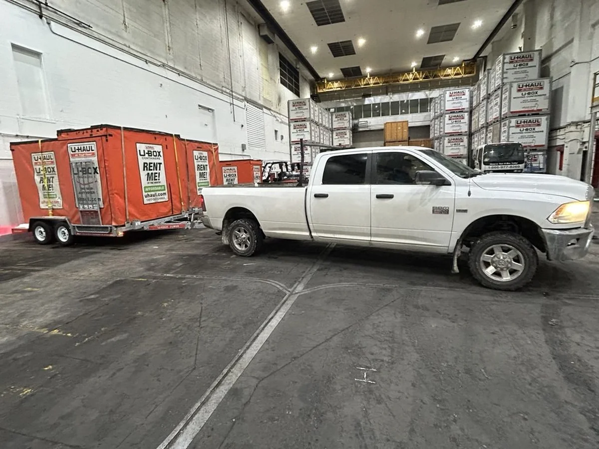 Crystal Touch moving truck and U-Box container at the warehouse